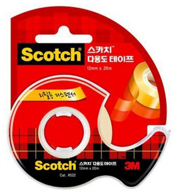 3M 스카치테이프 522 디스펜서 12입 12mm X 20m 어린이집 유치원 초등학교 만들기재료, 10개