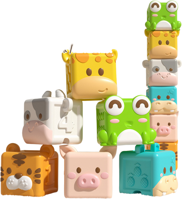 動物軟膠積木疊疊樂 兒童啟蒙玩具, 1個, 動物軟膠積木, 六款