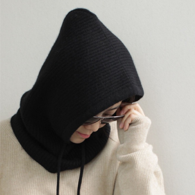 [DREAM HIGH] 와이드핏 캐시미어 바라클라바 남녀공용 방한 겨울 마스크 부드러운 소재, 블랙, 1개