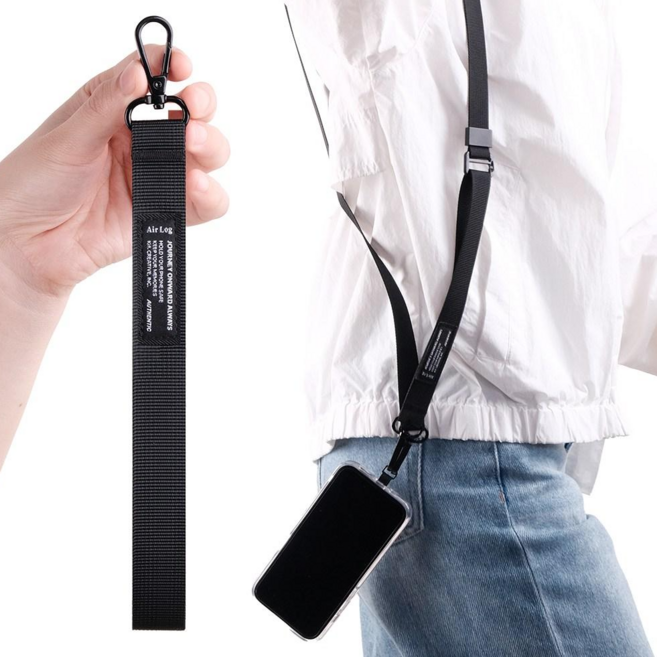 에어로그 핸드폰 도난방지 스트랩 손목 목걸이 일체형, 1세트, 블랙