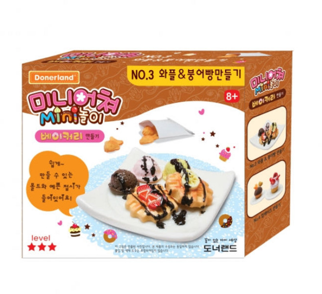도너랜드 미니어쳐 베이커리만들기 / No.3 와플&붕어빵 만들기 / 천사수지점토 천사점토 미니놀이 칼라점토 클레이만들기세트 클레이세트 클레이점토 음식만들기 미니어쳐만들기, 혼합색상, 26g, 1개