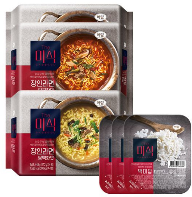 The미식 장인라면 얼큰한맛 2봉+The미식 장인라면 담백한맛+The미식 백미밥 3개, 1세트
