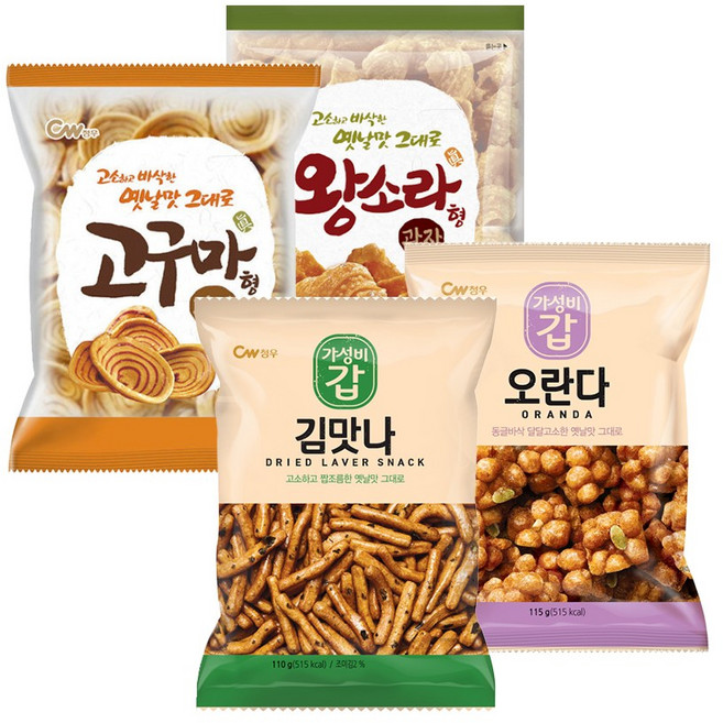 청우식품 고구마형과자+왕소라형과자+오란다+김맛나, 1세트, 465g