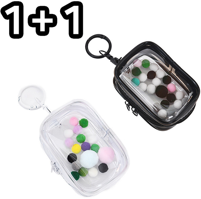 1+1 투명 키링파우치 가방꾸미기 인형 미니파우치 pvc 화장품 소품 수납 사각