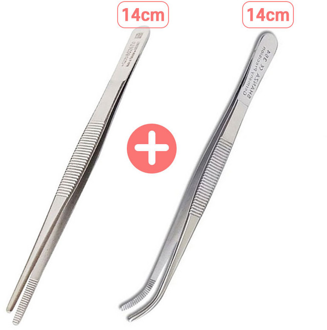 다육이 원예용 식물 핀셋 [일자형 무구핀셋 14cm+곡선형 무구핀셋 14cm]