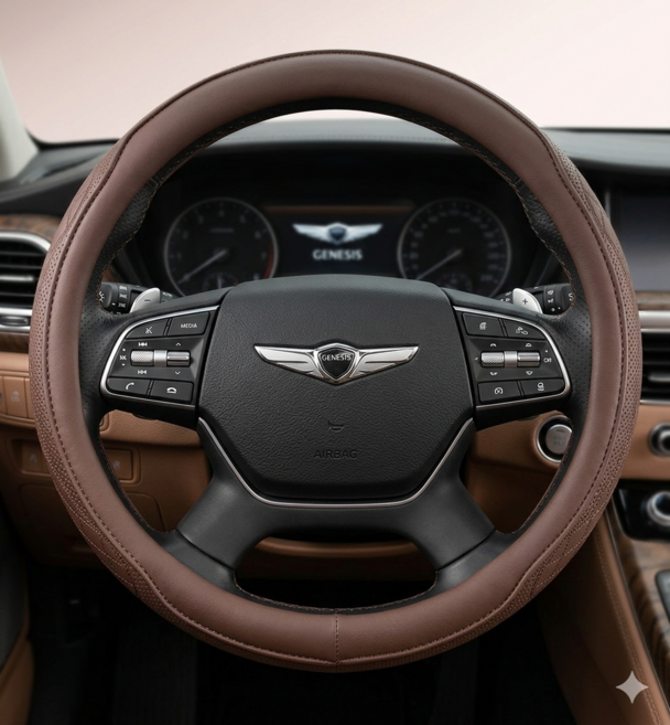 유다이아 미끄럼방지 논슬립 전차종 호환 자동차 차량용 가죽 핸들커버, 브라운