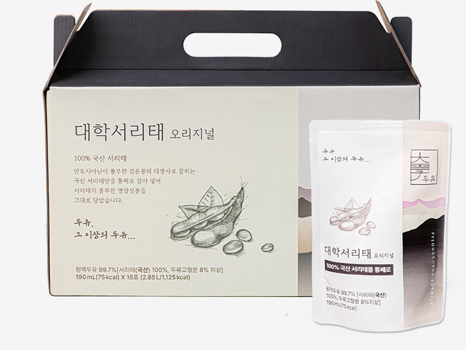 대학두유 국산 서리태 100%, 190ml, 1박스