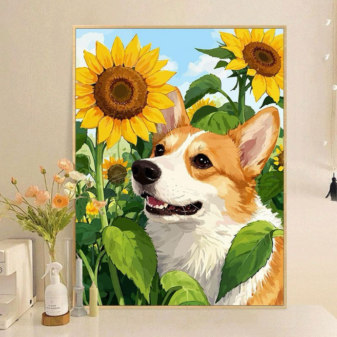 웰시코기&해바라기 DIY 그림그리기 유화세트 명화그리기 (40x50cm), 웰시코기07, 1세트
