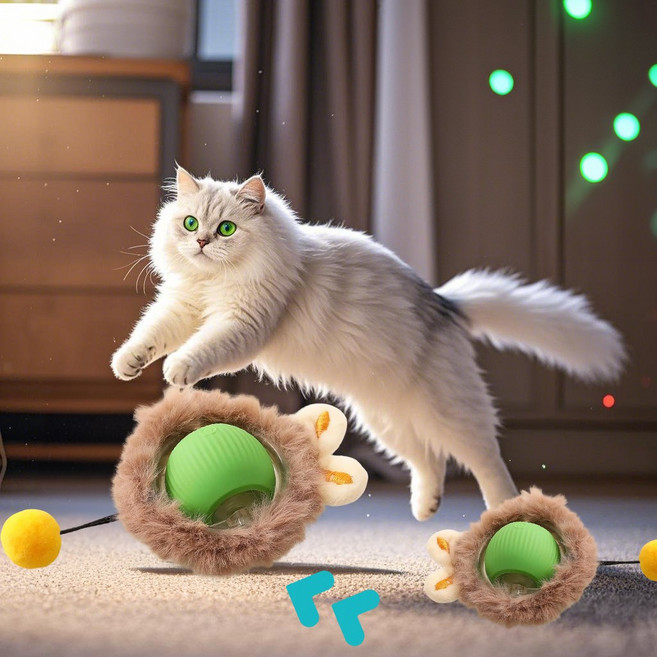 메호라 고양이 충돌방지 깃털 쥐잡기 스마트볼 장난감, 1개, 라임 그린