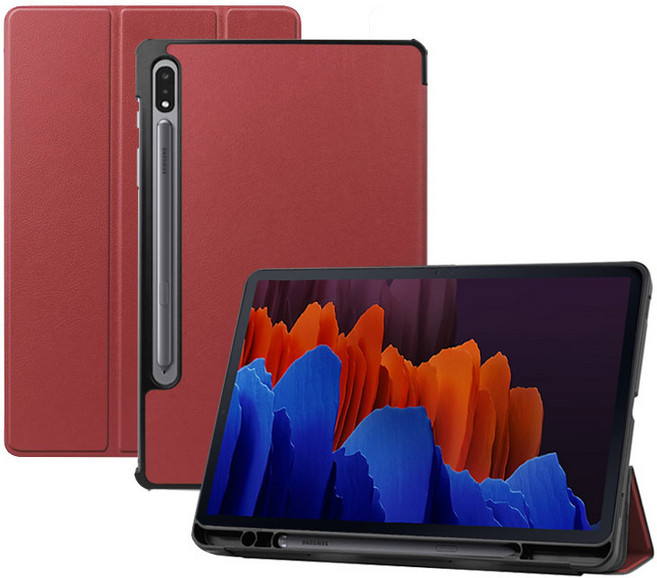 아랑 삼성 갤럭시탭 S7+ 12.4 SM-T970 T975 T976 S펜홀더케이스 펜슬수납케이스, T970 T975S펜홀더케이스-브라운, 1개