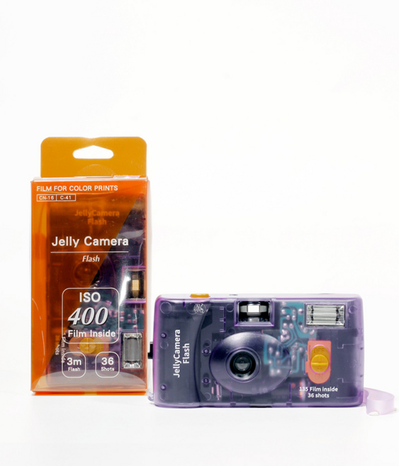 富士 FujiFilm JellyCamera Flash 400 傻瓜相機 內置閃光燈 復古風格 透明外殼, 1個, 果凍相機 山竹紫 (36張)