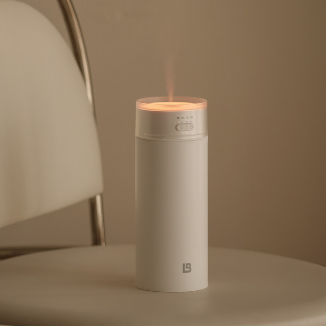 라이브박스 무드등 무선 가습기 저소음 초음파 미니 소형 사무실 차량용 휴대용 탁상용 500ml, 화이트