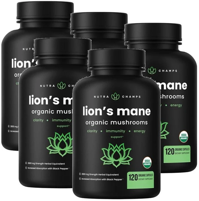 뉴트라챔스 라이온즈메인 노루궁뎅이 버섯 NutraChamps Lions Mane Mushroom, 5개, 120정 - 쿠팡