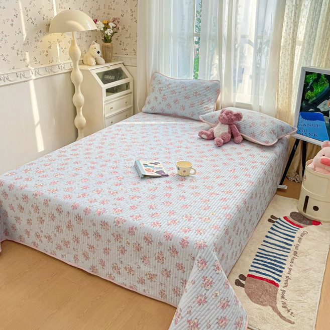 유판 사계절 패드+베개커버 세트 부드러운 감성 플라워 침구, D 핑크 플라워