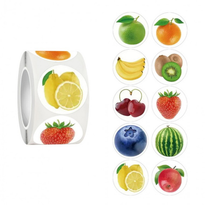 500매입 8종 과일 원형 스티커 수박 딸기, 1세트, 혼합(S6145) 500매