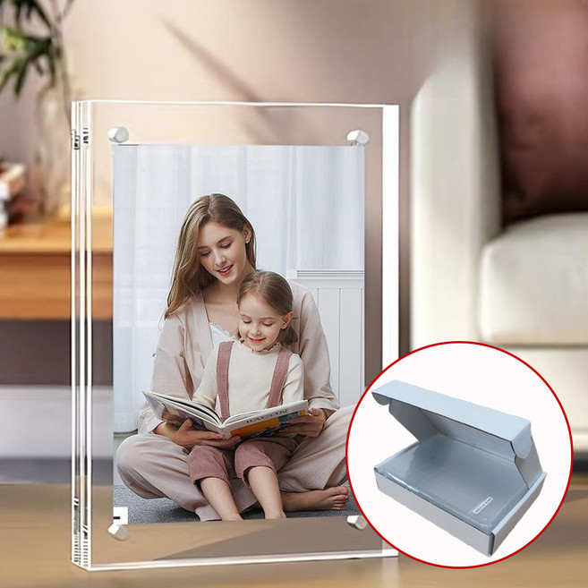 래미고 아크릴 웨딩 사진 액자 투명 포토 프레임 사각모서리, 2개, 양면 투명