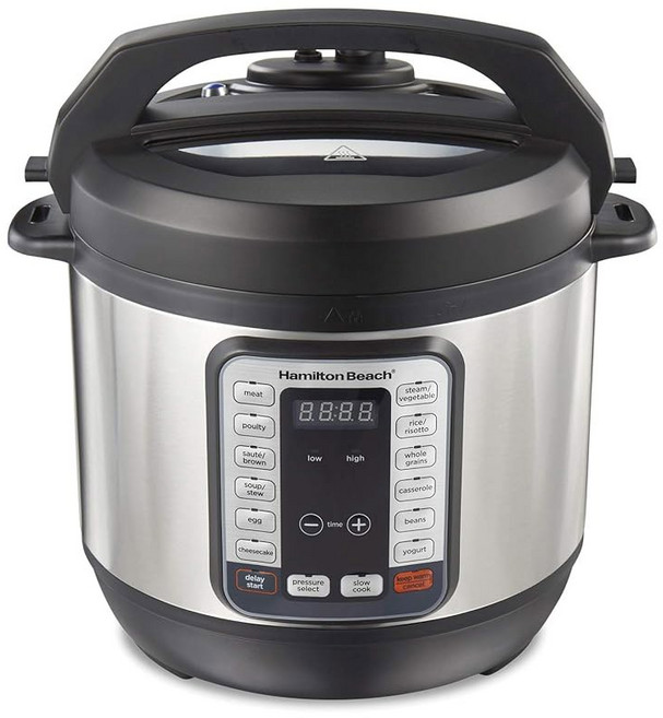 해밀턴 비치 12-in-1 전기 압력솥 트루 슬로우 쿡 기술 소테 브라운 스팀 쌀 기능 달걀 등 8쿼터 용량 스테인리스 스틸(34508), 1개
