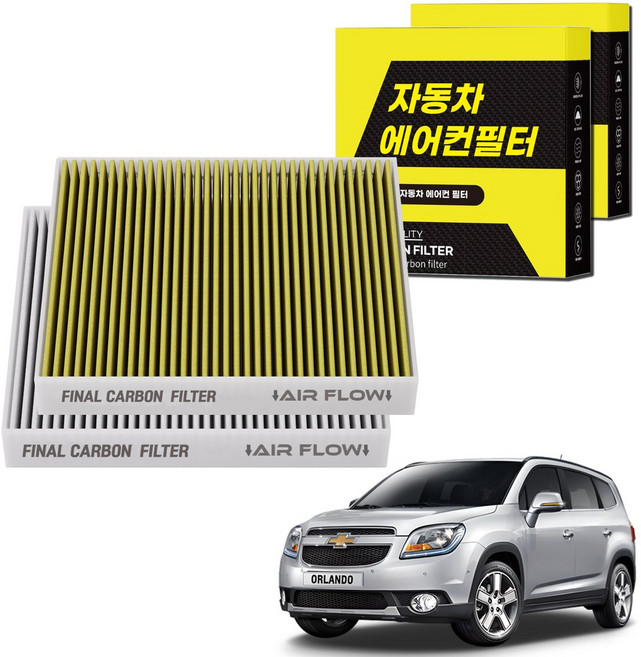 1+1 자동차 에어컨필터 그린 활성탄 냄새차단 순정형 PM, 2개, 올란도 [FCA-02]