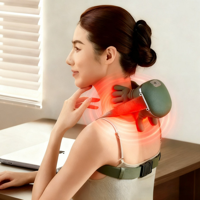 숄더 마사지기 목 마사지기 무선 마사지기 허리 승모근 찜질 마사지기 마사지사 선물세트, 검은 녹색