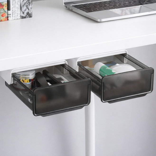 인즈홈 집 사무실 공간절약 무타공 부착식 히든 책상 서랍, 2개, 블랙