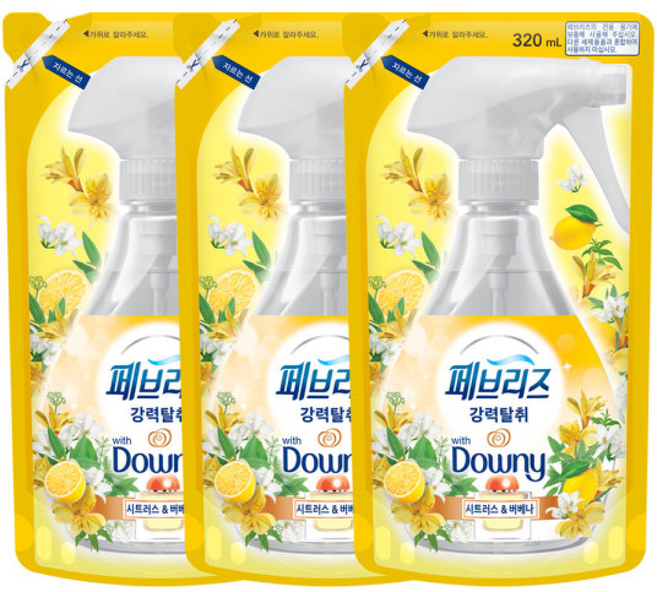 페브리즈 다우니 강력탈취 섬유탈취제 시트러스앤버베나 리필, 3개, 320ml