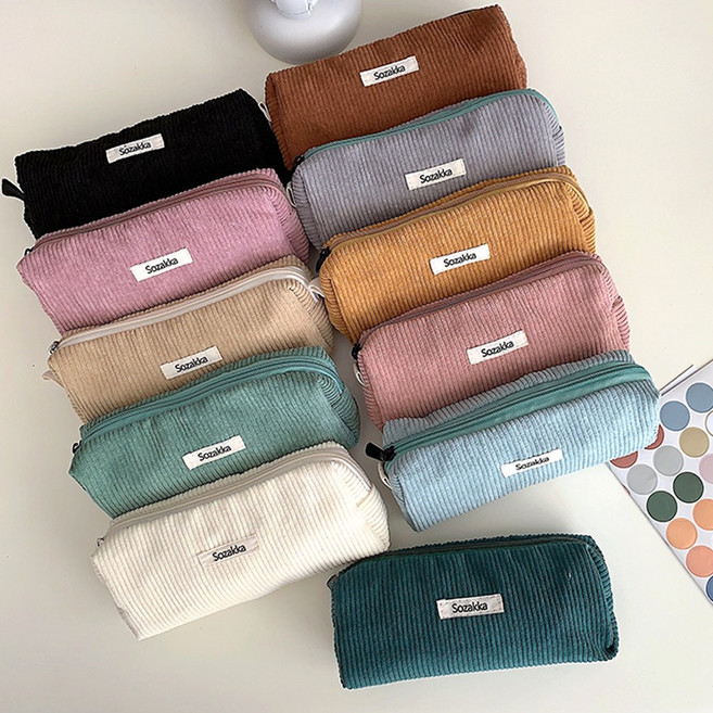 [인기템]베이직 코듀로이 심플 펜케이스 대용량 필통, 1개, 베이지