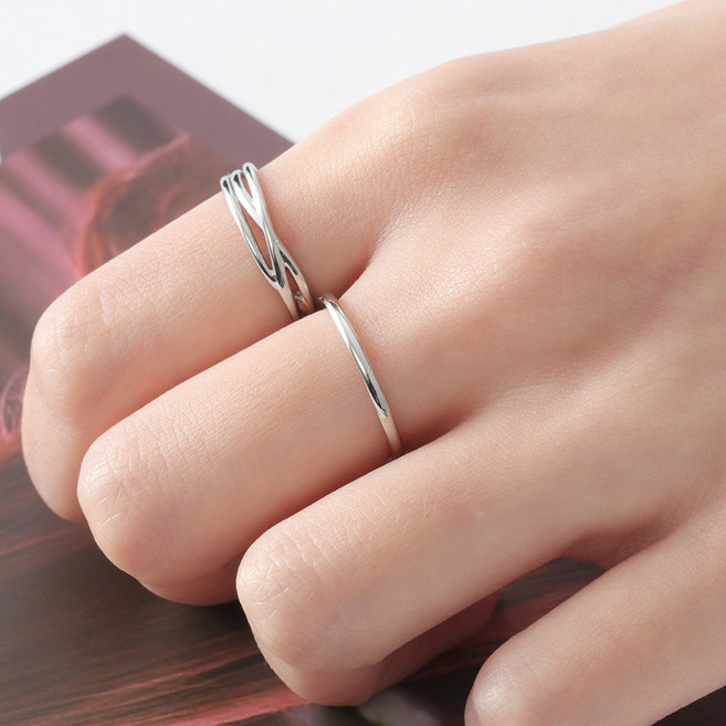 VARAM [2종세트] 물결라인 레이어드 변색없는반지 써지컬 316L 스틸