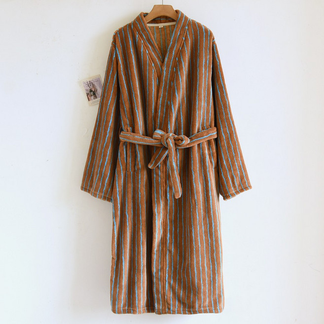 아르앤유 극세사 스트라이프 로브 수면 바지 세트 홈웨어