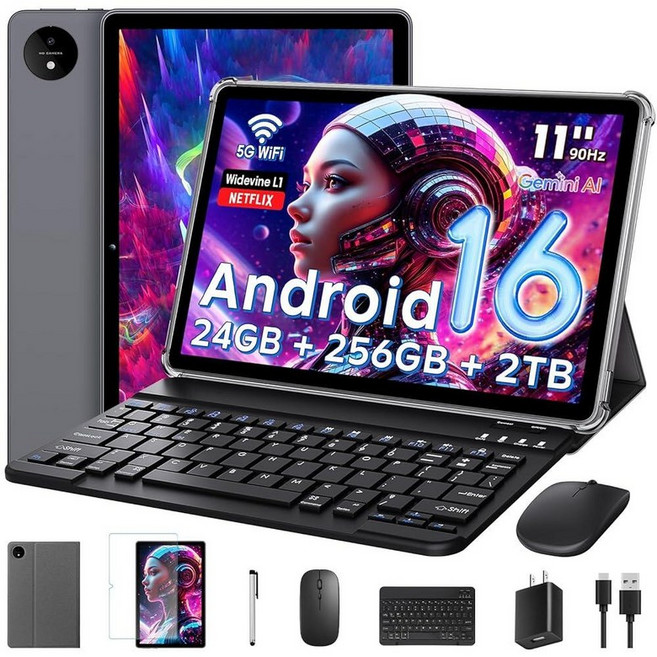 안드로이드 16 태블릿 11인치 Gemini AI T7250 옥타 코어 24GB RAM + 256GB ROM /2TB TF 16MP+8MP 1920x1200 IPS HD, Gray