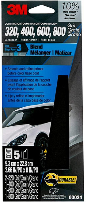 3M 웨토르 사포 800그릿 22.8cm x 27.9cm 1팩당 5장 (32035), 3 2/3 x 9인치, 3M Wetordry 사포는 오랫동안 자동차 수리 작업