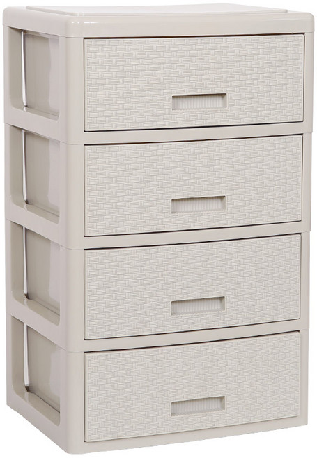 4536 4단 라탄 서랍장 플라스틱서랍장 수납장, 라이트 그레이