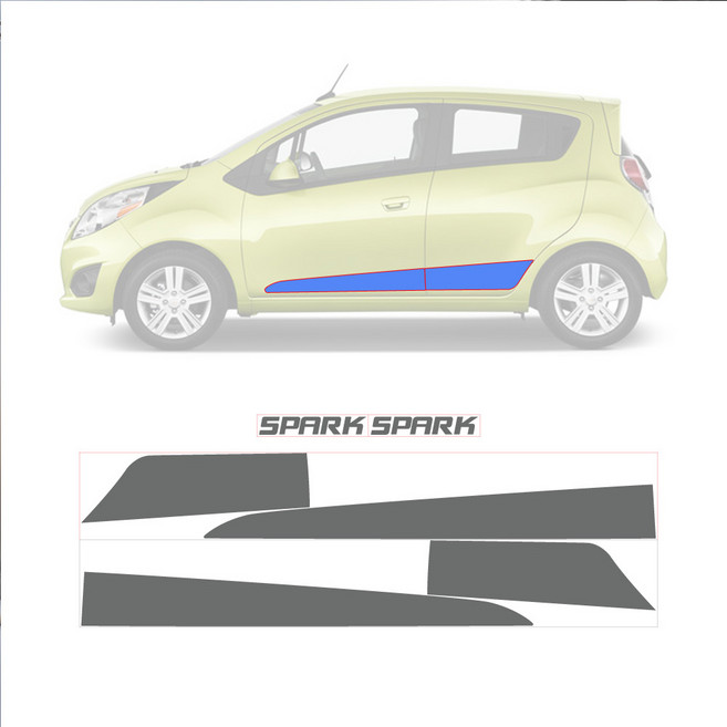 ERK 스파크 실외 패널 포인트 기스방지 컬러 데칼 스티커 - 필러 포스트 윈도우 범퍼 휠 도어라인 몰딩, 도어사이드라인, 카본블랙, 1개