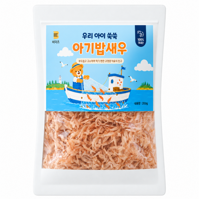 [아기 이유식] 비이츠프레시 국산 아기 밥새우 100% 무염 무첨가, 1개, 200g