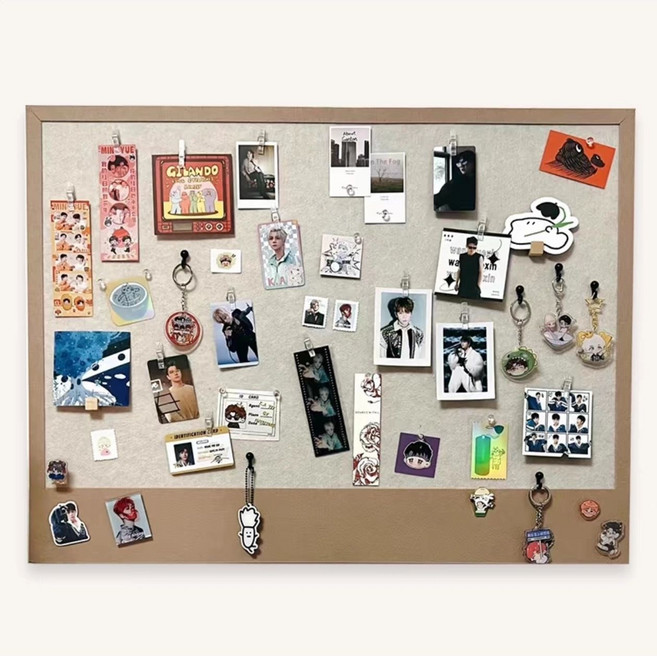 毛氈首飾收納牆，免打孔留言板，宿舍照片牆裝飾, 1個, 收納#淺駝60*120cm#約12張A4紙#送圖釘25