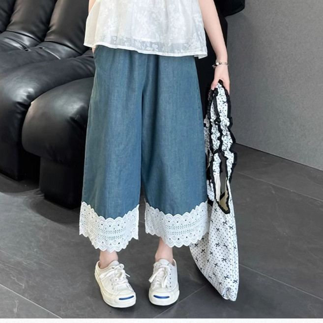 女童夏季2026新款套裝中大童甜美洋氣娃娃飛飛袖上衣闊腿褲套裝