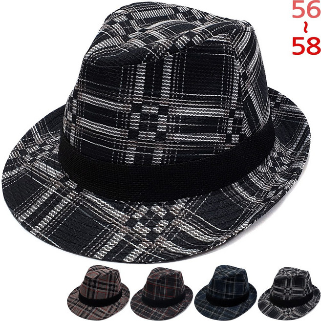 이럭셔리클럽 망사 체크 중절모 페도라 남녀공용-CAP200214