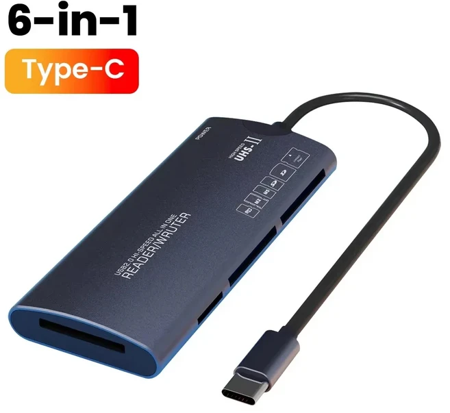 KEBIDUMEI 올인원 메모리 카드 리더 SD TF XD CF M2 MS 미니 어댑터 USB 타입 (카메라 컴퓨터용), 01 6-IN-1 USB C