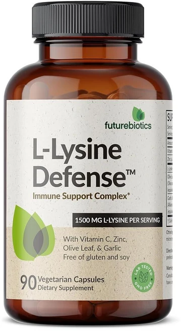 Futurebiotics L-Lysine Defense 면역 지원 복합체 1회 제공량당 1500MG 비타민 C 아연 올리브 잎 및 마늘 포함 - GMO 프리 채식주의자, 90 Count (Pack of 1), 1개 - 쿠팡