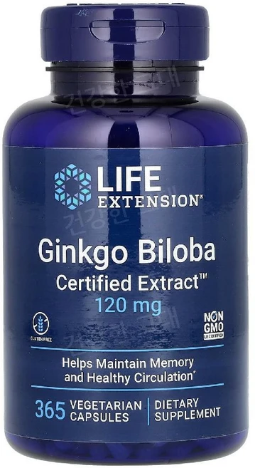 라이프익스텐션 징코빌로바 은행잎추출물 120mg 365캡슐 GinkoBiloba, 징코빌로바 120mg 은행잎 추출물 365캡슐, 365정, 1개 - 쿠팡