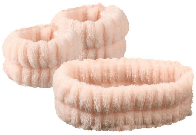 유유라키 세안 헤어밴드 손목밴드 세트, 베이비핑크, 1세트