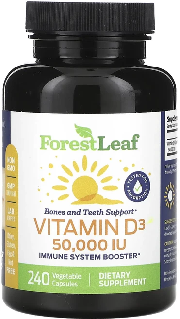 Forest Leaf 비타민D3 1250mcg(50000IU) 베지 캡슐 240정, 1개 - 쿠팡