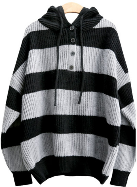 코라 스트라이프 후드 스웨터 4color