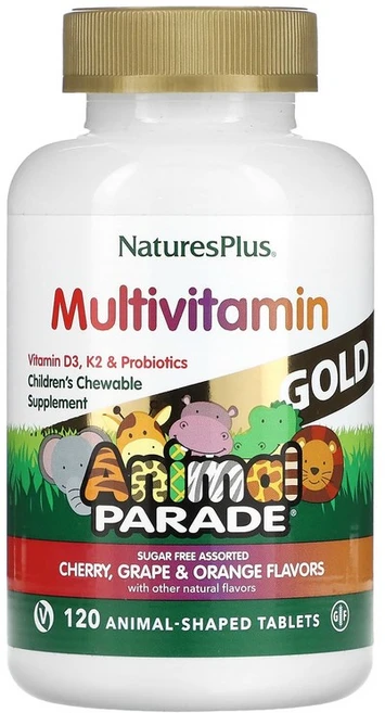 네이처스플러스 애니멀퍼레이드골드 츄어블 멀티비타민 포도&오렌지맛 120정, 1개 - 쿠팡