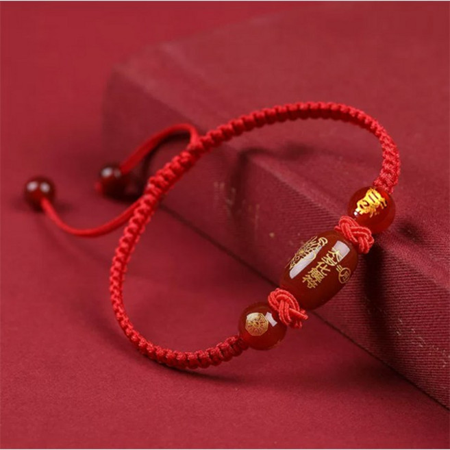 재물운 왕창 들어오는 복돼지 귀한 붉은 마노 수작업 매듭공예 팔찌 s1294