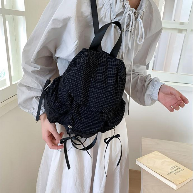 랜드샵 여성용 캐주얼 가벼운 미니 체크 백팩