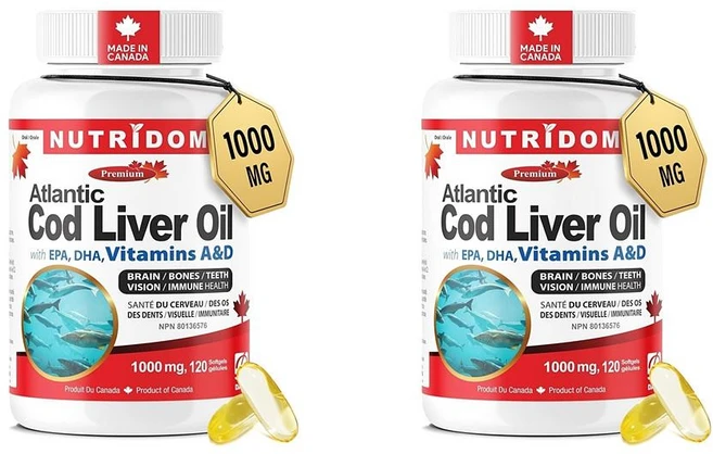 뉴트리돔 코드 리버 오일 120정 2팩 NUTRIDOM Atlantic Cod Liver Oil 1000 mg – 120 Fish Gelatin, 2개 - 쿠팡