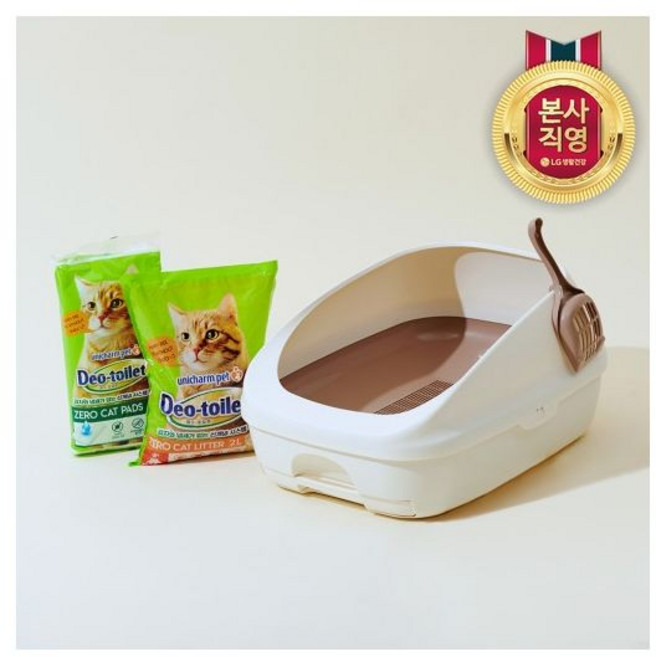 LG유니참 데오토일렛 고양이 화장실 오픈형 + (모래 + 패드1개월분), 오픈형(모래+패드1개월분), 1개