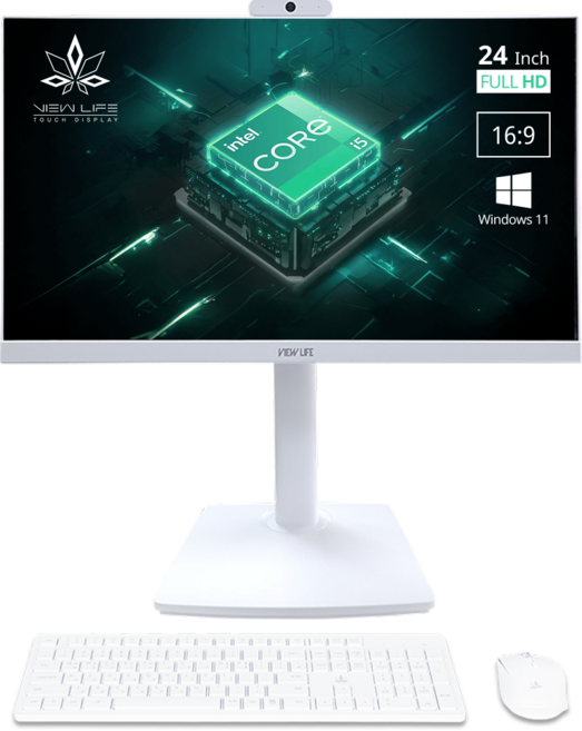 뷰라이프 24형 고급형 웹캠 일체형PC 인텔 I5-13 윈도우11포함 무선키보드마우스 마우스패드 증정, 터치 X(기본형), 256GB, 16GB, 화이트, AP-238TF, WIN11 Pro