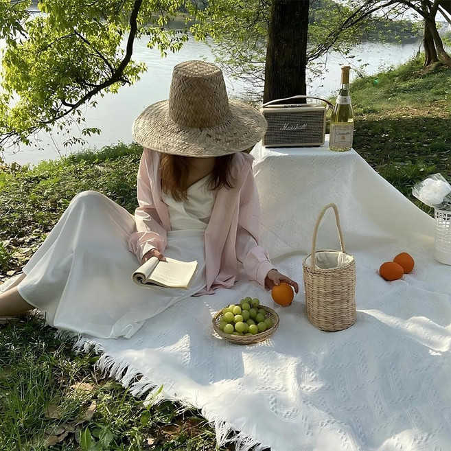 프렌치 스타일 캠핑 피크닉 매트, 화이트