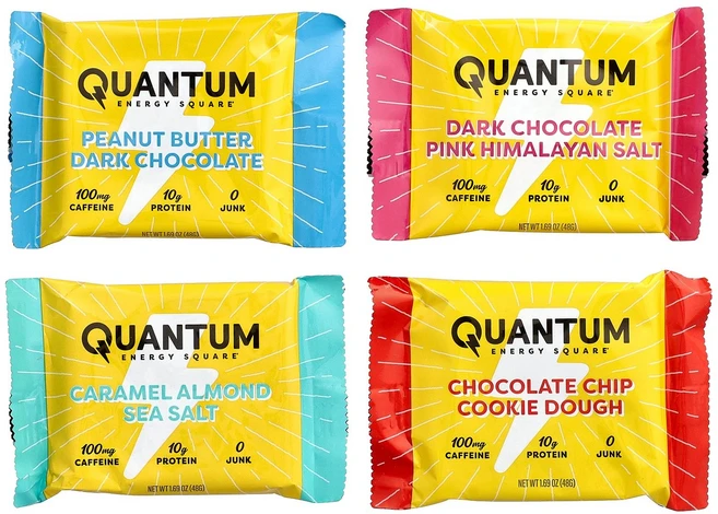 Quantum Energy Square 카페인 함유 단백질 스낵 버라이어티 사각형 8개 각 48g(1.69온스), Quantum Energy Square 카페인 함유 단 - 쿠팡